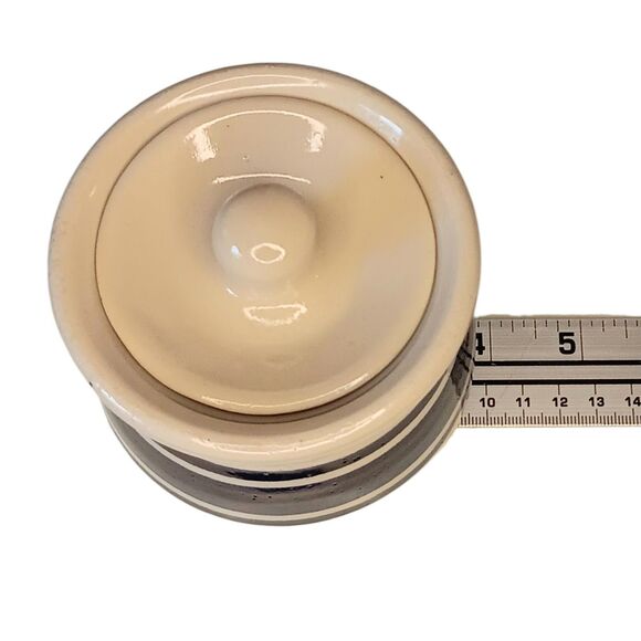 VTG  Casey Pottery Marshall TX Cream With Blue Stripe Crock Sugar Bowl W/ Lid 4” - Picture 8 of 9